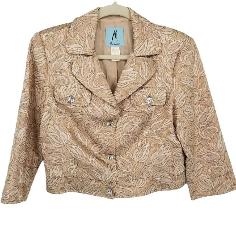 Marciano Y2K Metallic Floral Jacquard Cropped Jacket M Guess 3/4‎ Sleeves